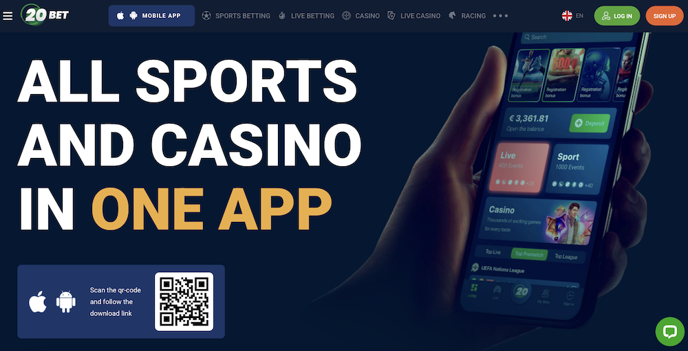 20BET aplikace a web náhled