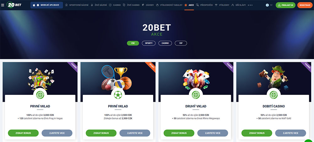 Bonusy v casinu 20BET úvod