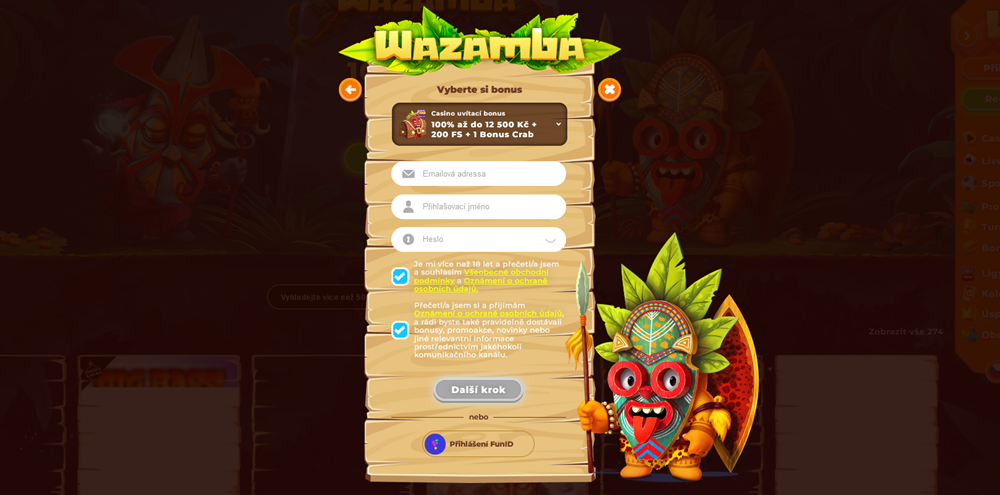 Wazamba registrace a prihlaseni