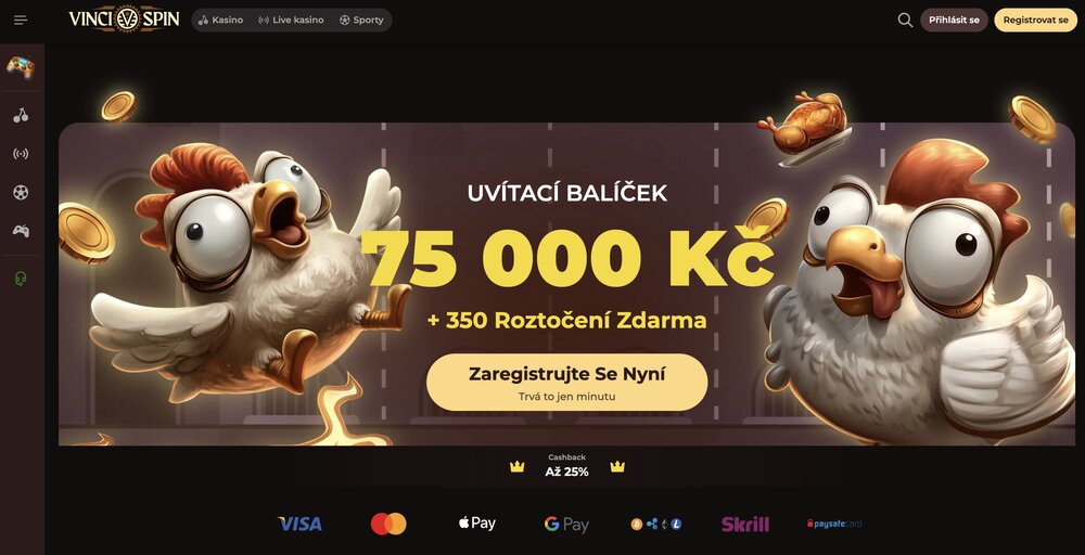 Vinci Spin uvítací bonus