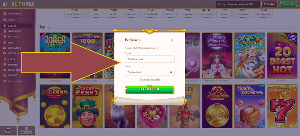 BetHall registrace a login