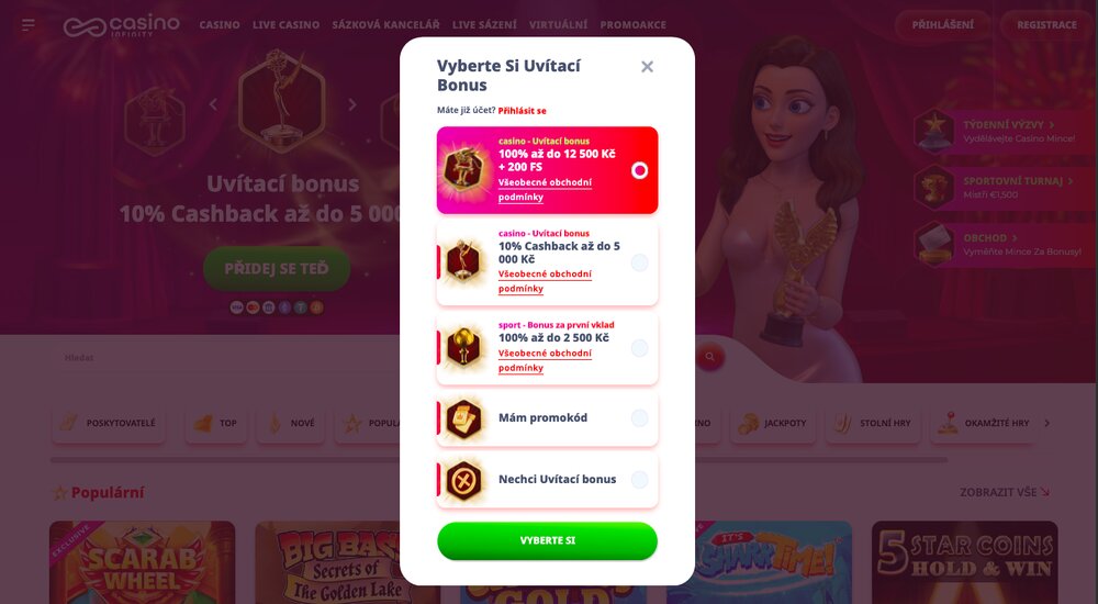 Registrace do Casino Infinity