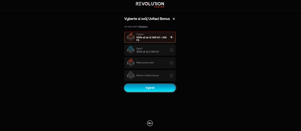 Registrační proces Revolution Casino