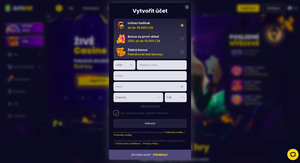 Slotsgem registrace