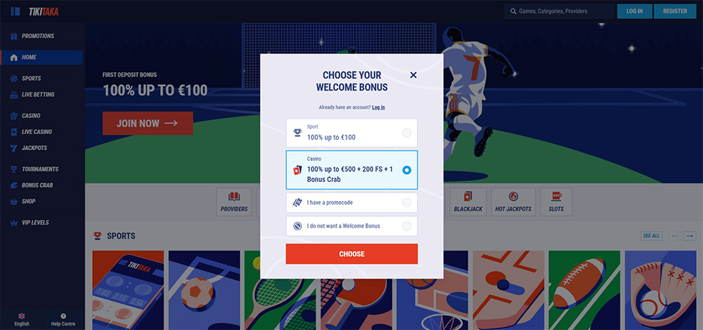TikiTaka casino registrace a login