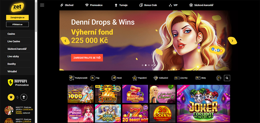 Mobilní aplikace a web casina ZetCasino