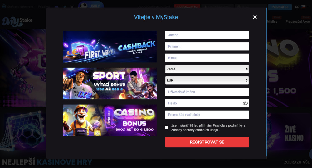 MyStake casino registrace login