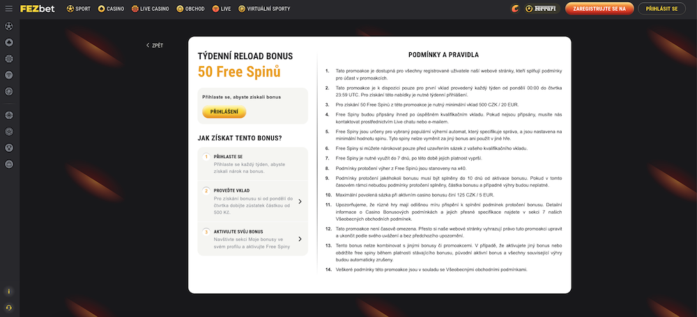 FEZbet – Týdenní reload bonus