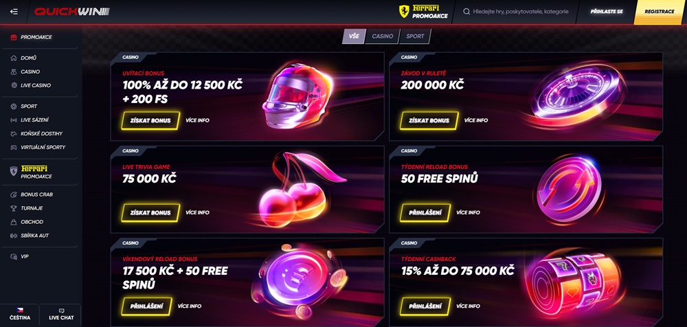 Nabídka bonusů v casinu QuickWin