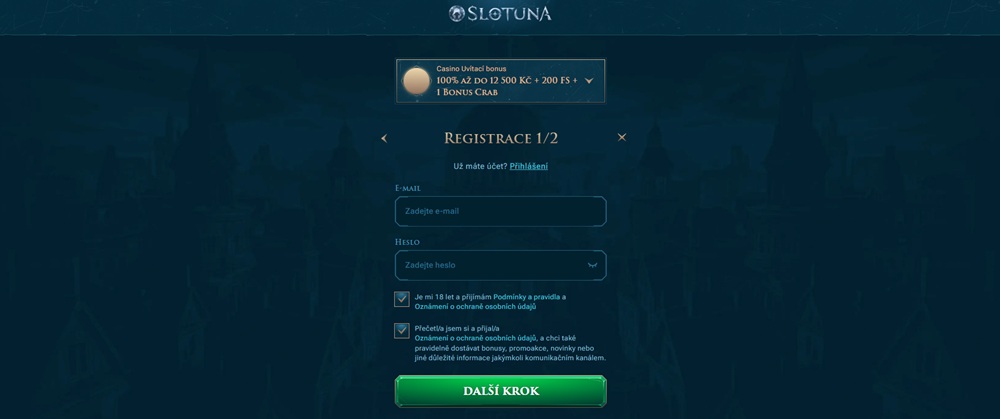 Registrace v casinu Slotuna