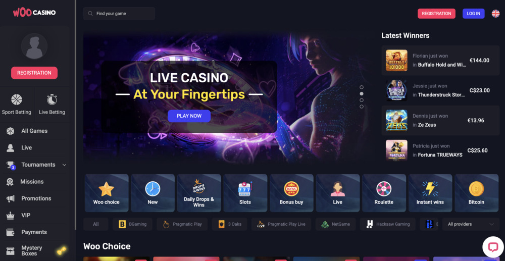 Woo Casino aplikace web