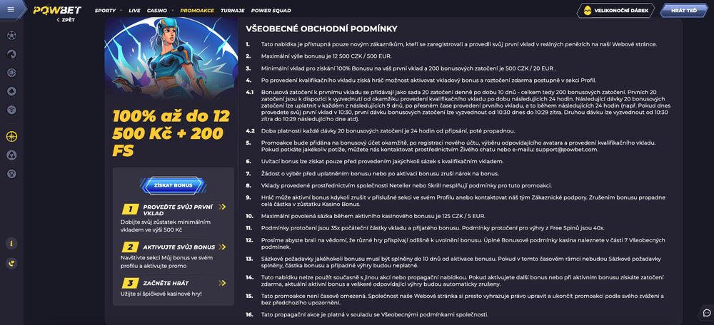 Powbet – vstupní bonus