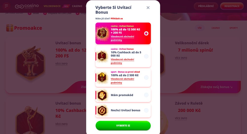 Casino Infinity vstupní bonus