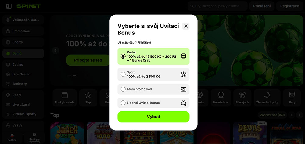 Spinit casino registrace a login