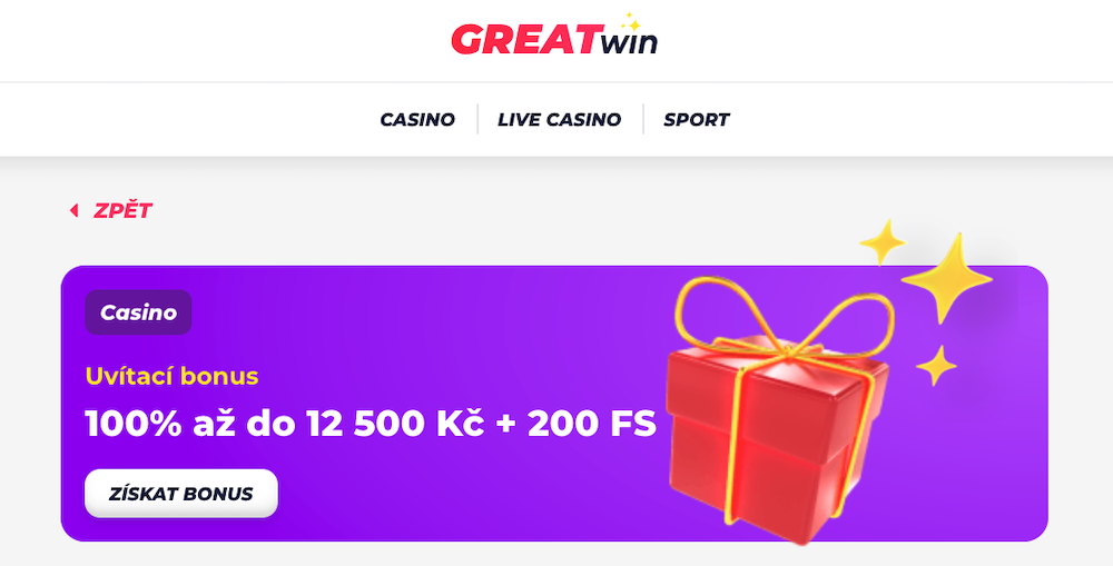 Greatwin – vstupní bonus