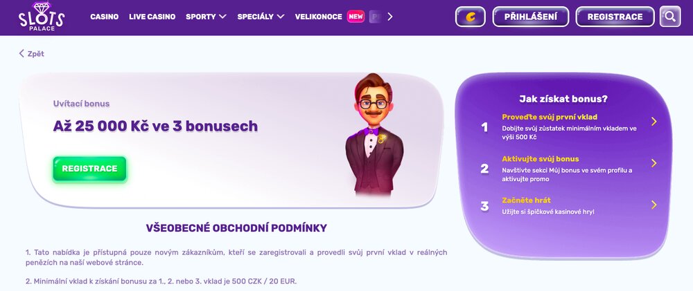 SlotsPalace vstupní bonus