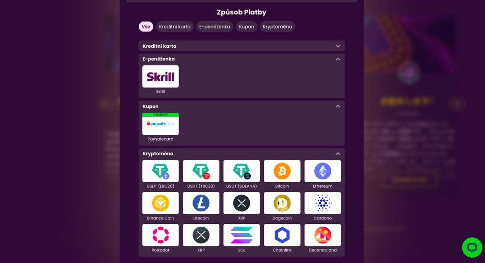 Bizzo Casino platební metody