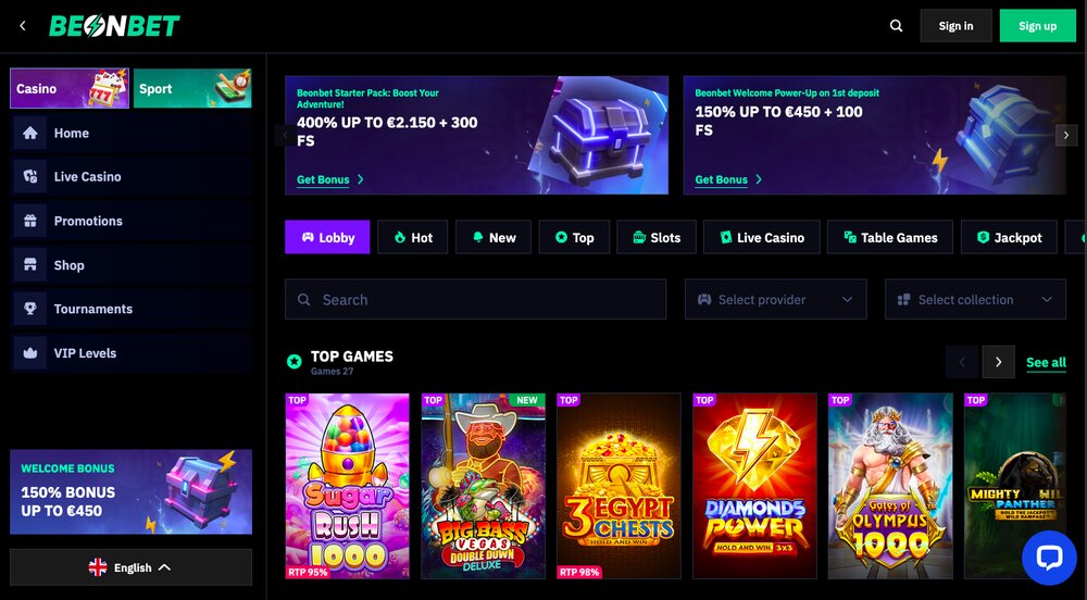 Beonbet casino homepage