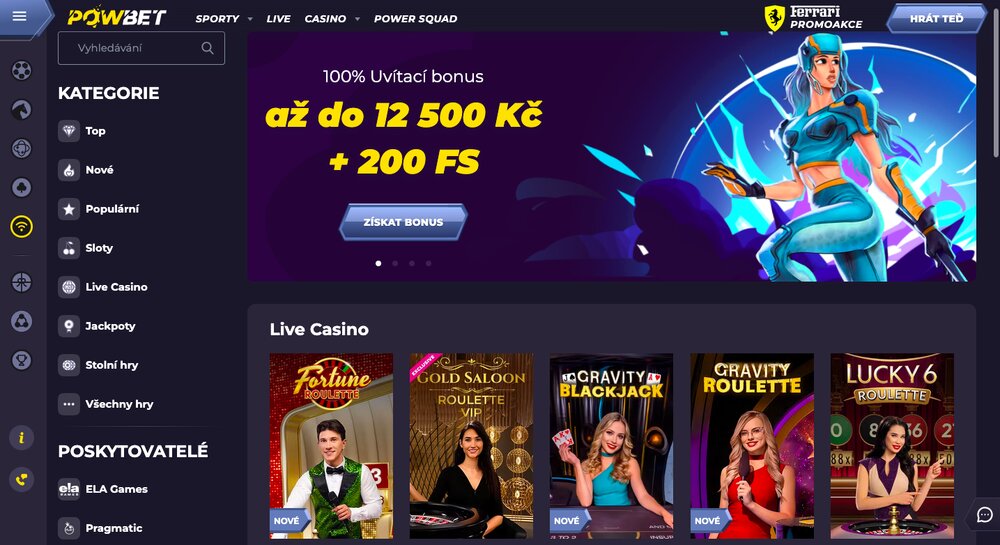 Powbet nabídka live casina