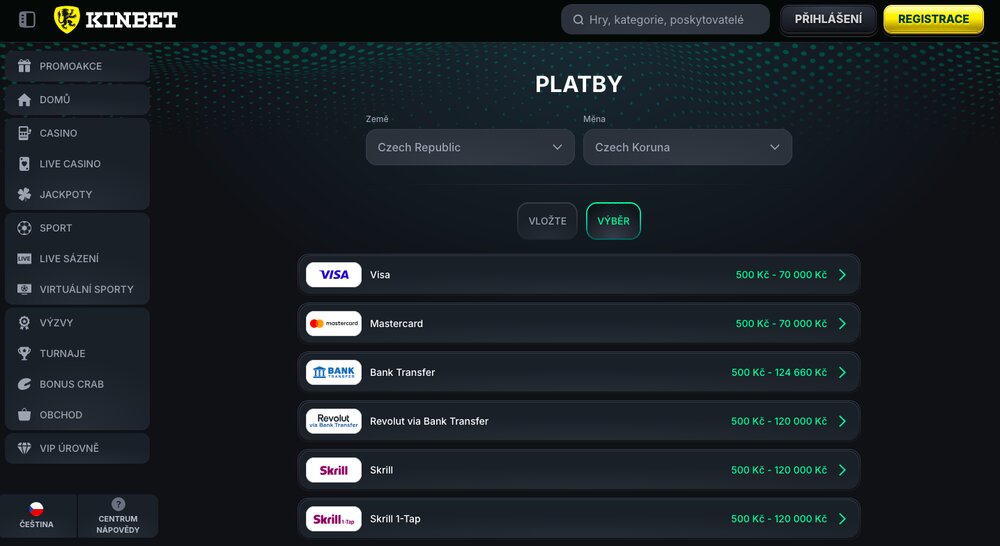 KinBet platební metody
