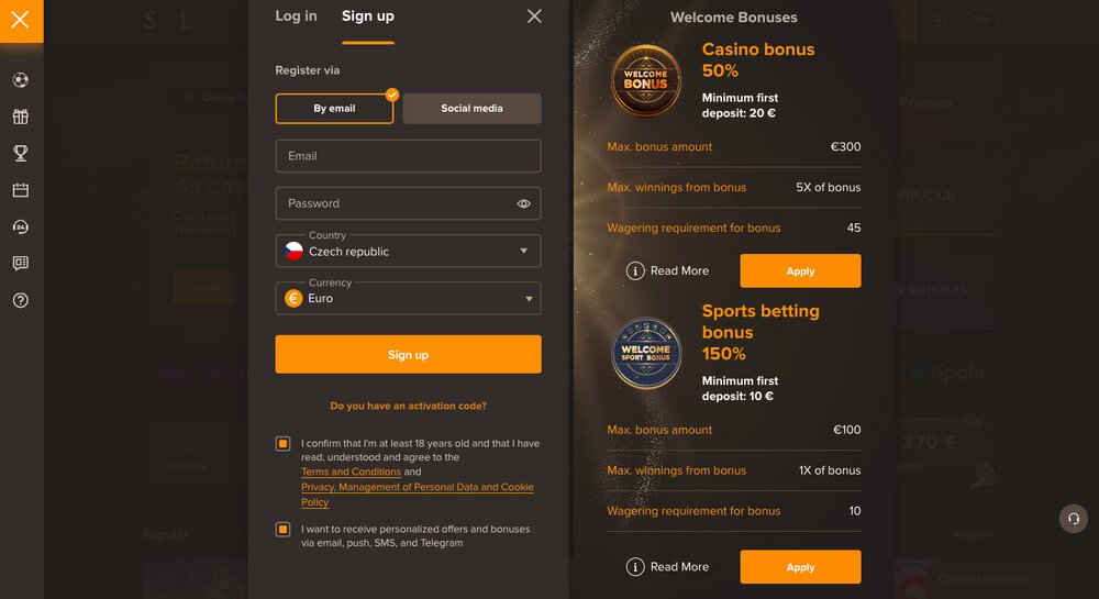 Sol Casino registrace
