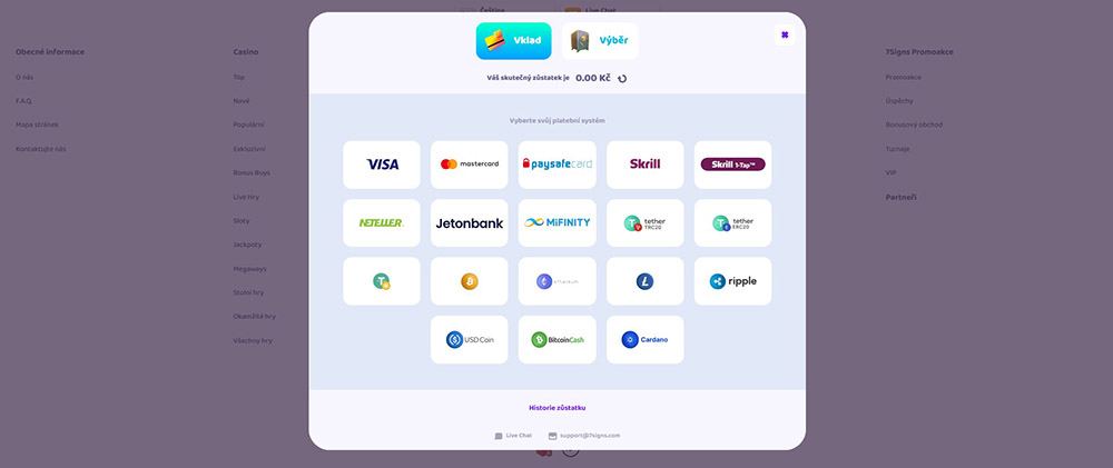 Casino 7Signs – výběr peněz + platební metody