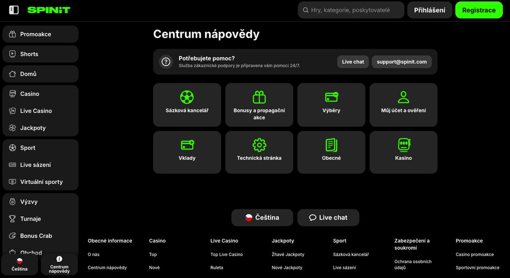 Spinit centrum nápovědy