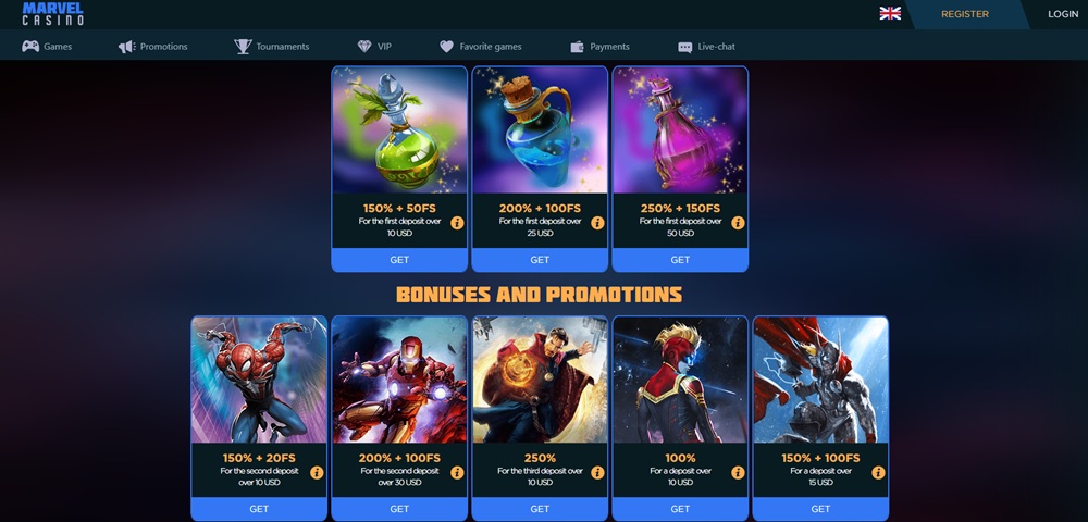 Marvel Casino bonusy