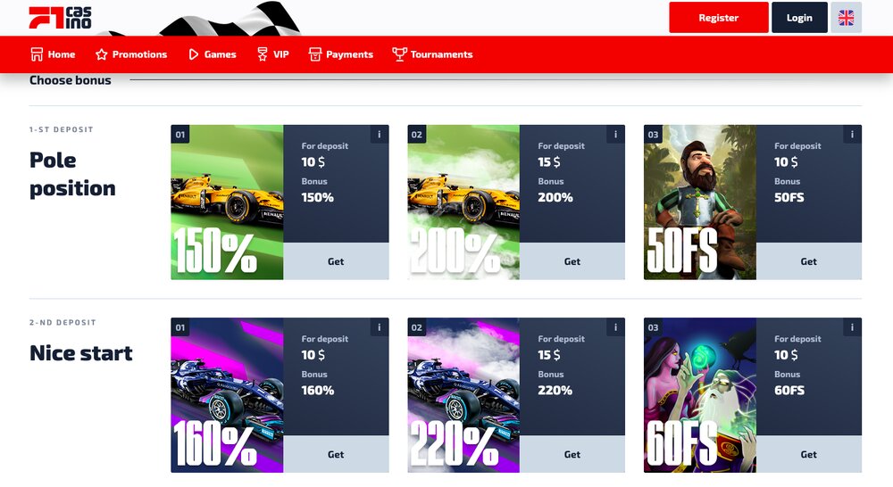 F1 Casino bonusy