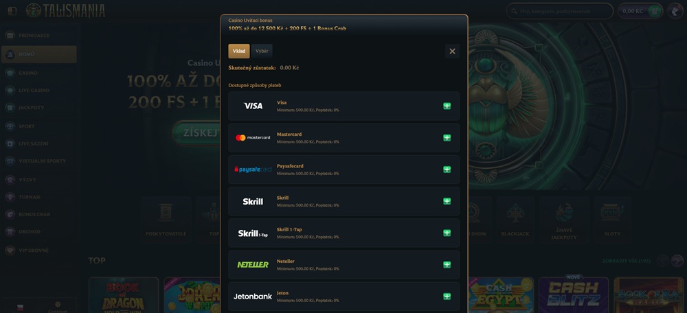 Talismania výběr peněz