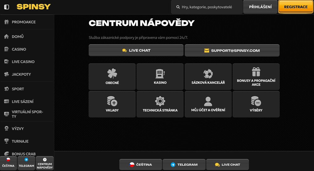 Spinsy centrum nápovědy