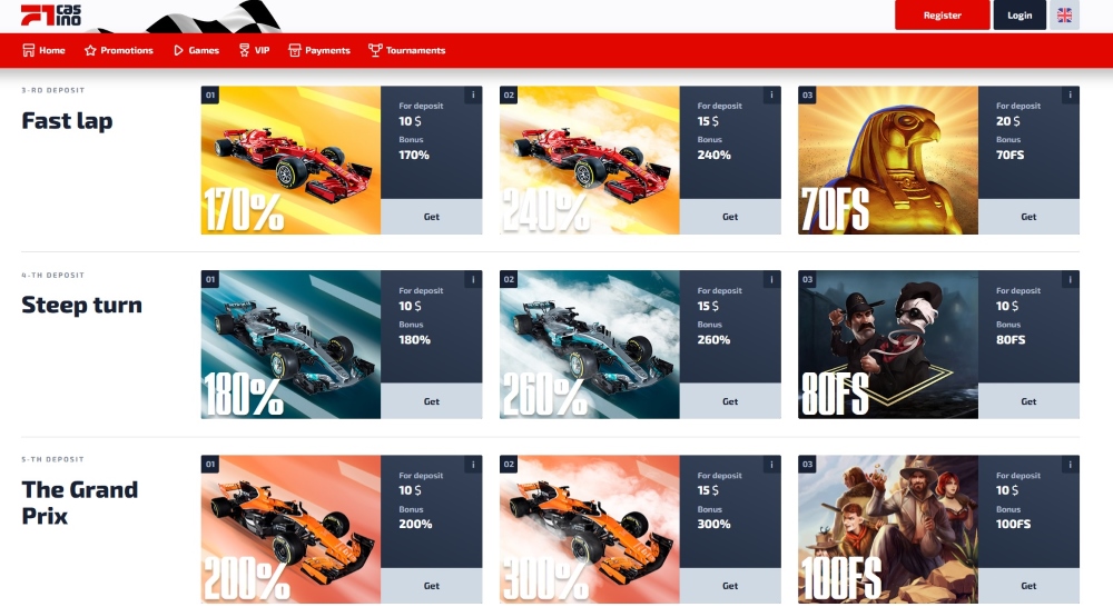 F1 Casino nabízí spoustu možností k získání free spins