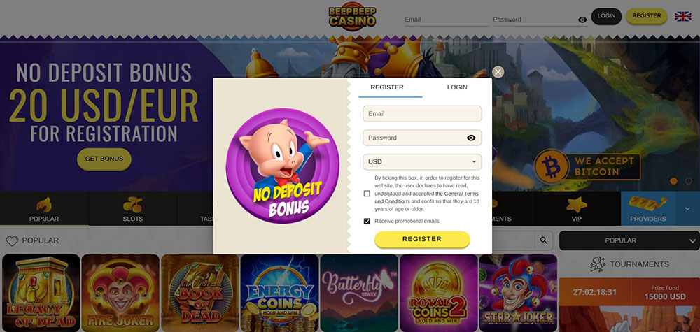 Beep Beep casino – registrace a login