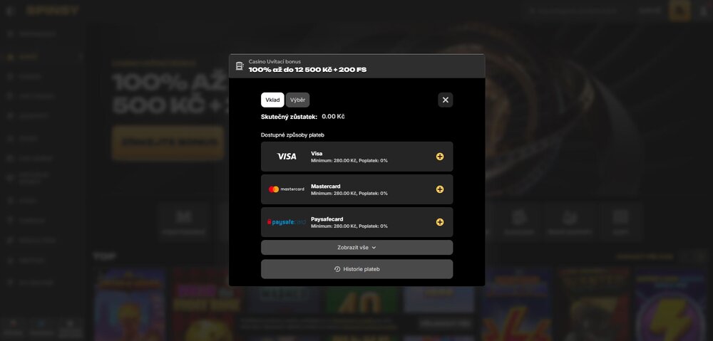 spinsy minimální vklad