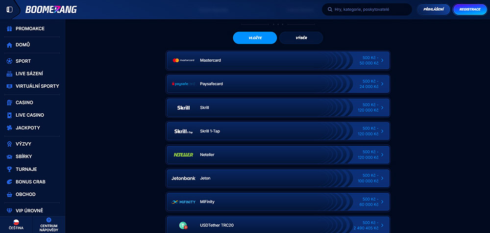 Casino Boomerang Bet – výběr peněz + platební metody