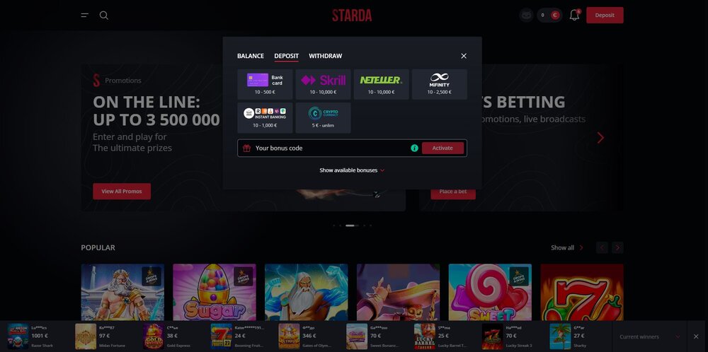 starda casino minimální vklad