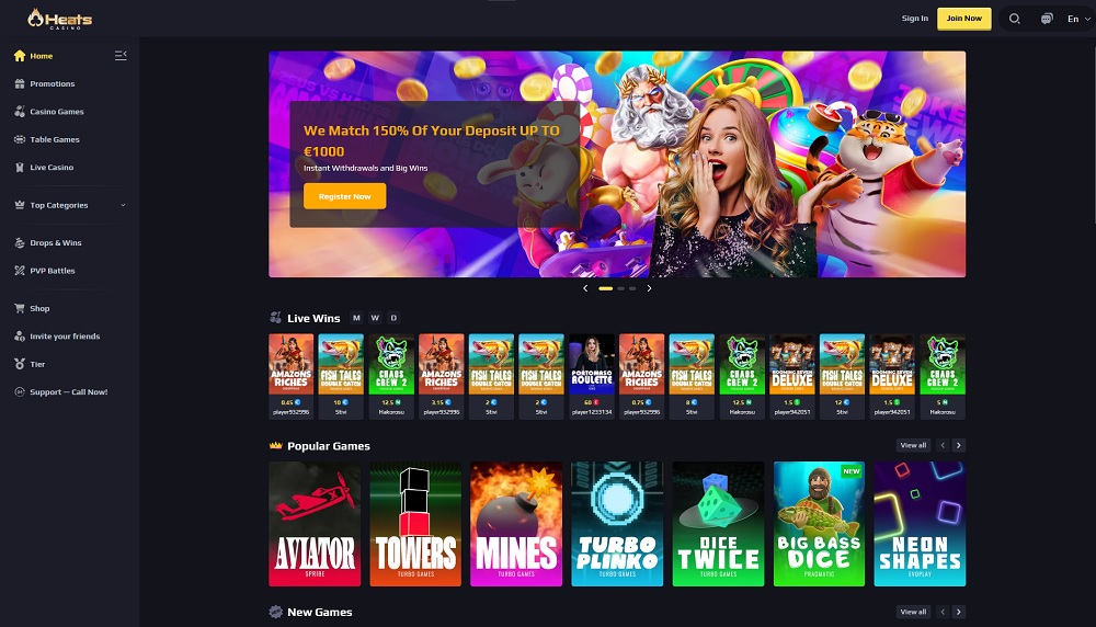 Náhled online casina Heat Casino se štědrými bonusy a širokou nabídkou výherních automatů