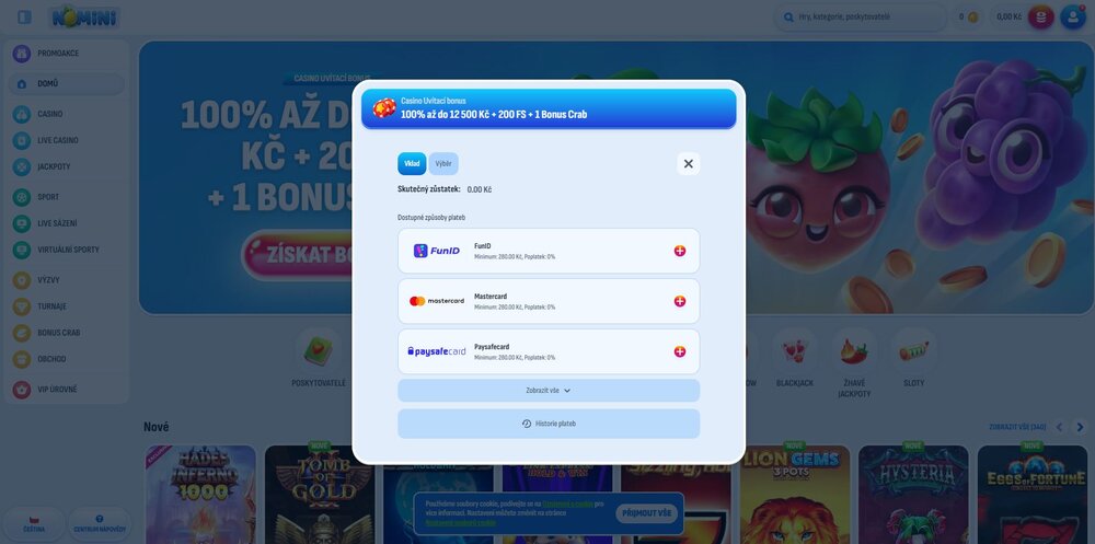 nomini minimální vklad