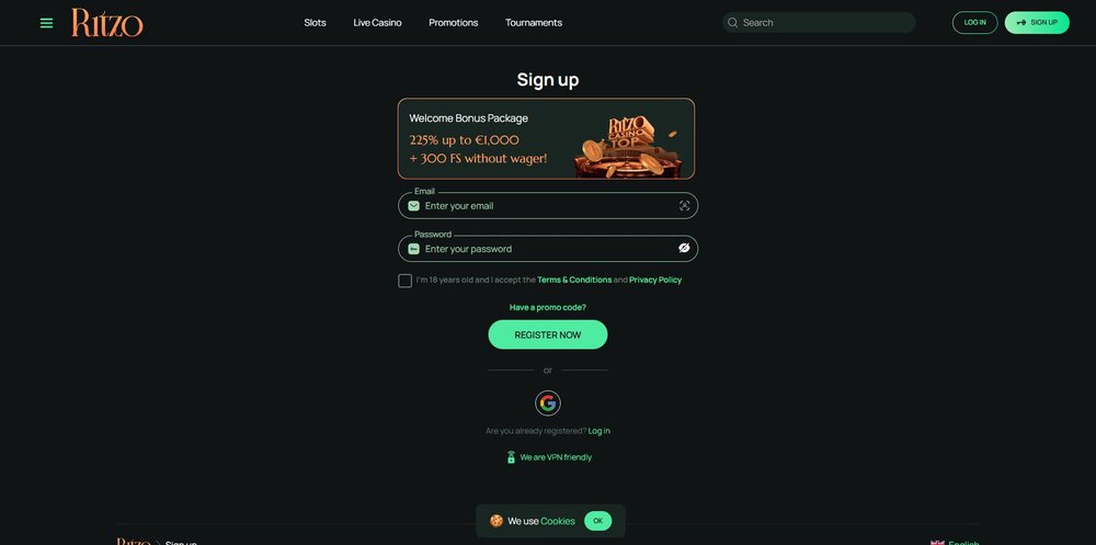 ritzo casino registrace