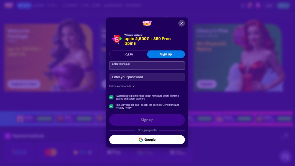 CandySpinz registrace