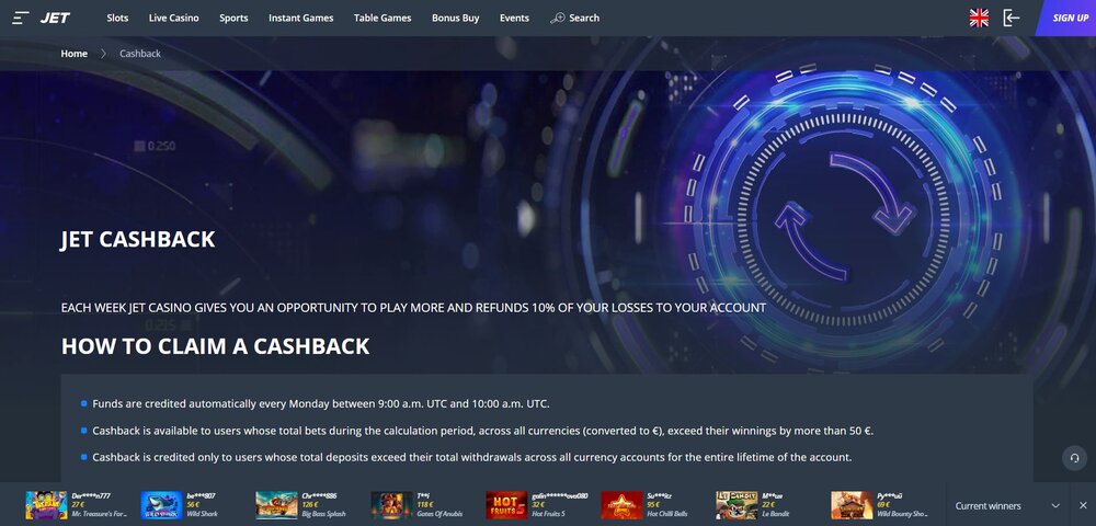 jet casino nabídka cashbacku