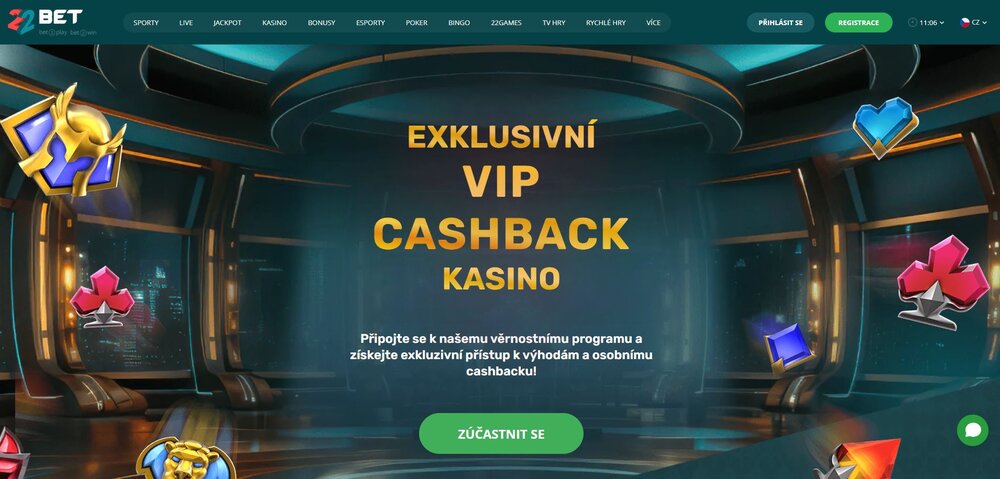 vip cashback v casinu 22bet
