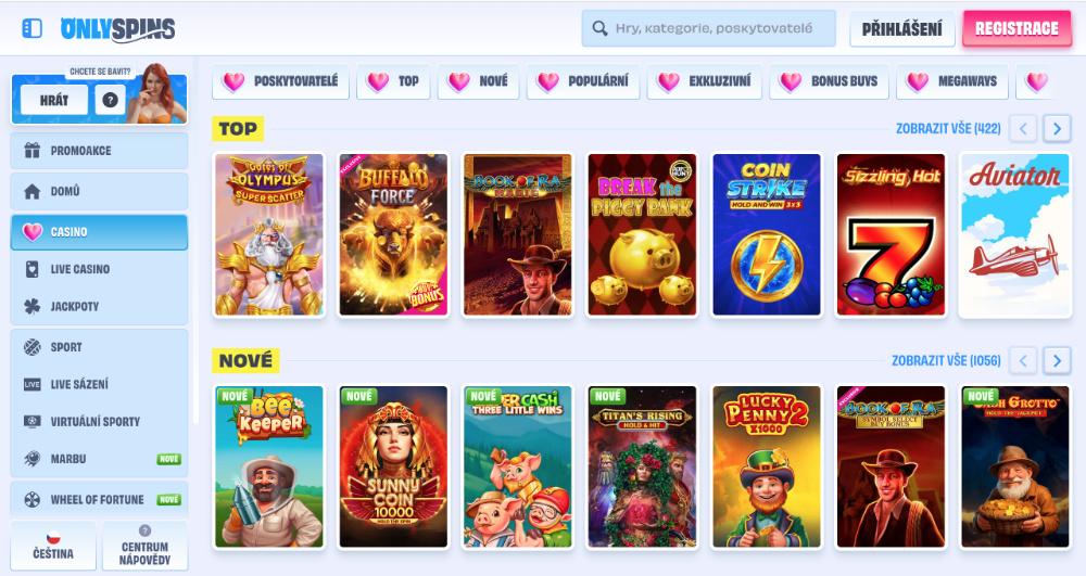 OnlySpins casino úvodní