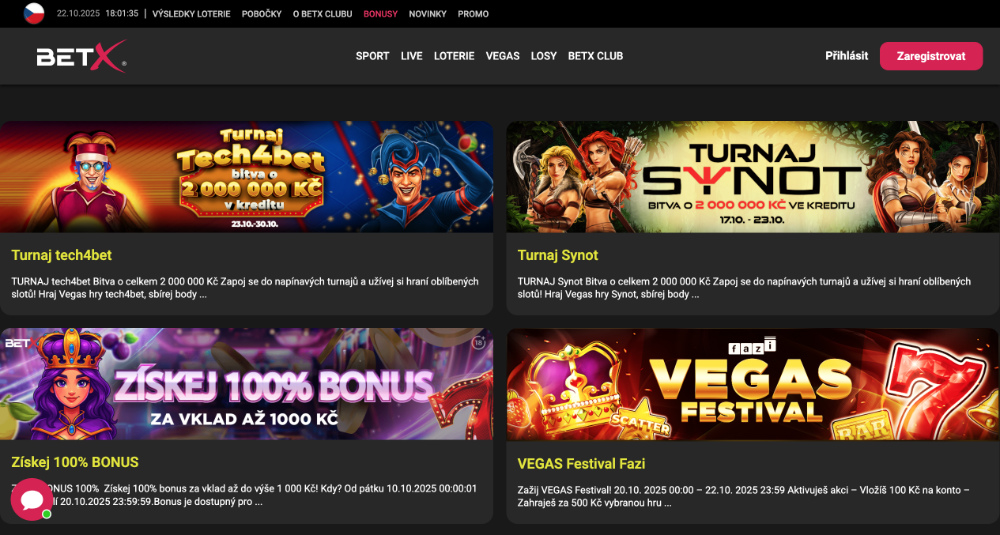 Bonusy v casinu BETX úvodní