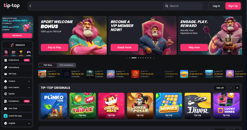 Tip Top casino úvodní
