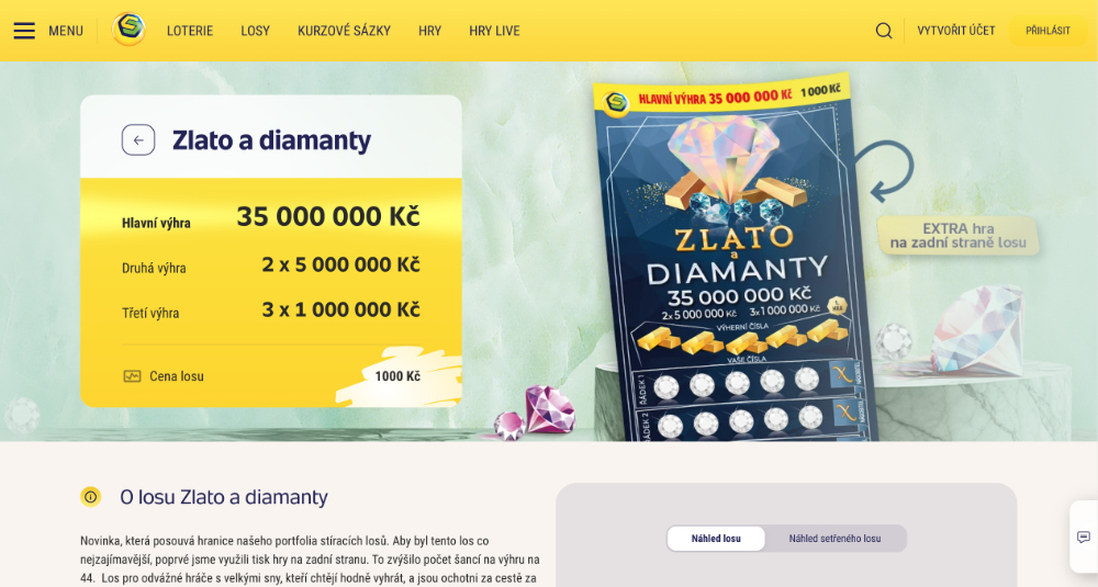 Stírací los Zlato a diamanty