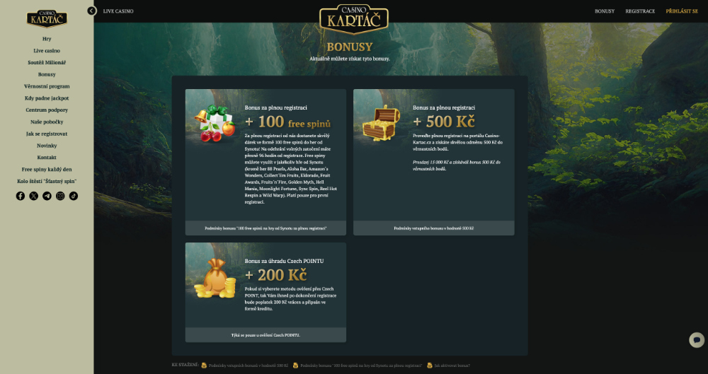 Bonusová nabídka casina Kartáč