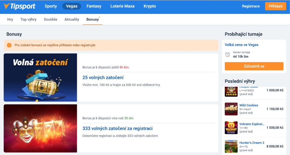Bonusy v casinu Tipsport