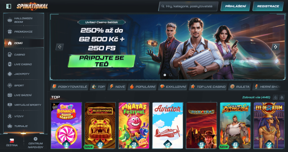Spinational casino úvodní stránka