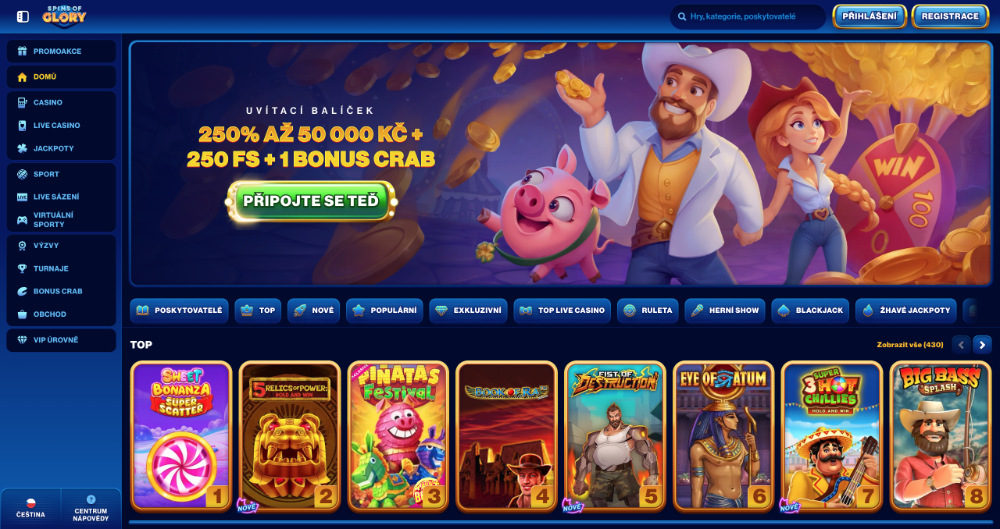 Spins of Glory casino úvodní